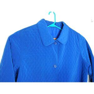 Tudor Court Reversible Silk Polyester Jacket Womens Size 3X Blue Pockets Collar